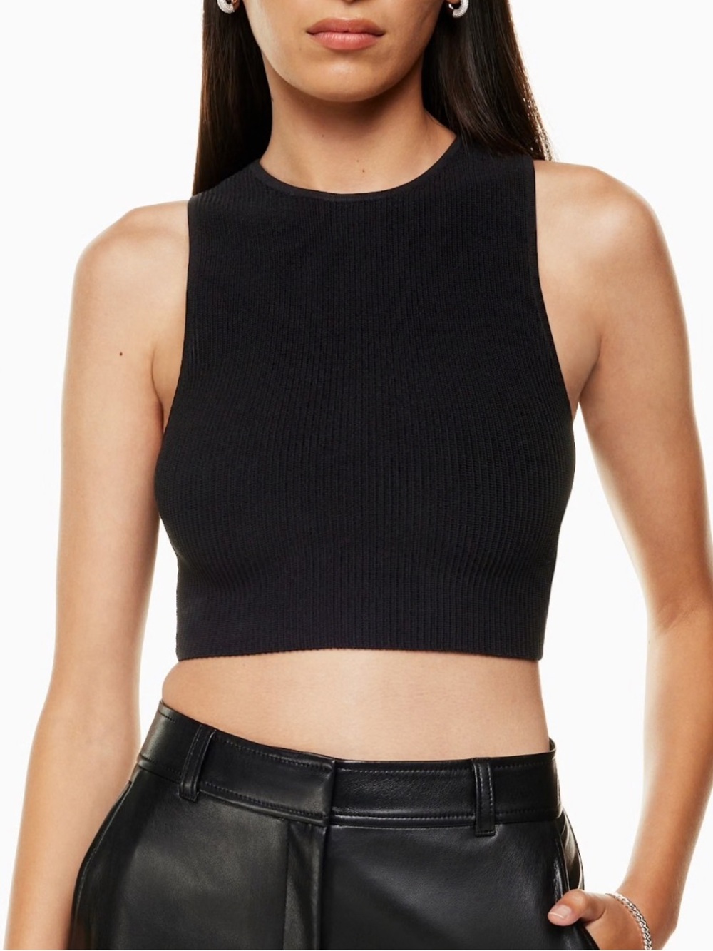 3/$60 Aritzia Babaton Sculpt Knit Racer Cropped Tank - Black